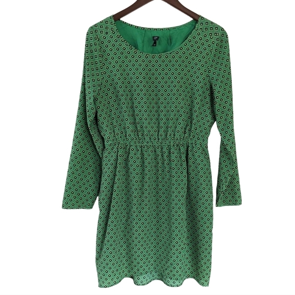 J. Crew Tulip Hem Green Diamond dress's green geometric print size 6